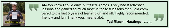 Ted Rixon Testimonial - Go-Pass (UK) Driving Test Pass